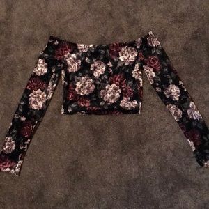 WINDSOR Black Floral Off Shoulder Crop Top
